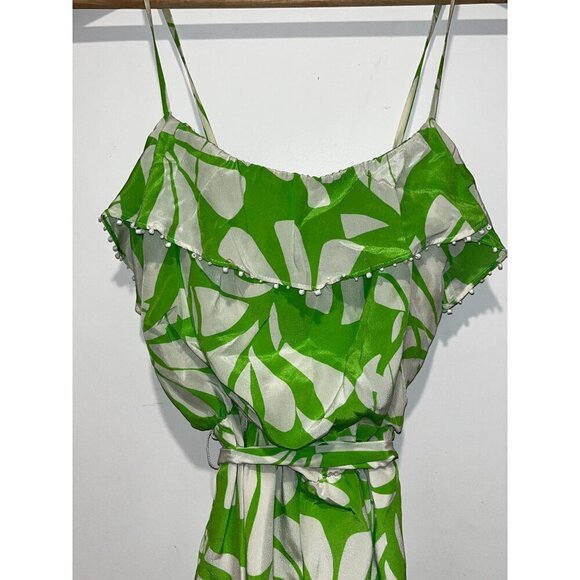 Lilly Pulitzer Green & White Tropical Print Ruffle Dress Women Size 0 - Picture 2 of 10